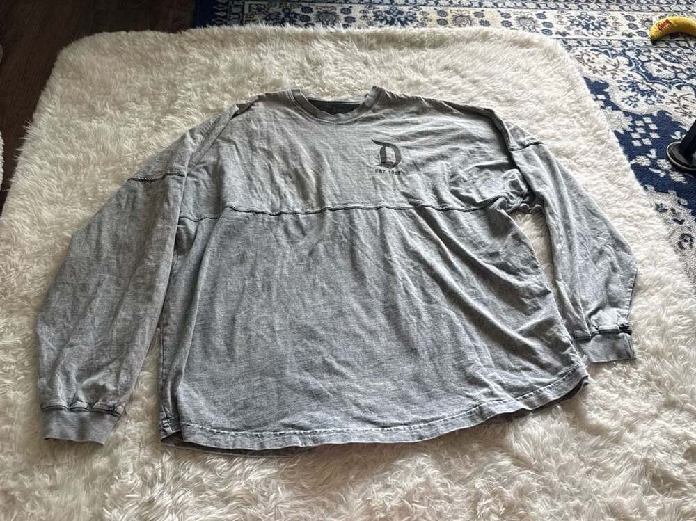 Disney Parks Spirit Jersey Mineral Acid Wash Gray Long Sleeve Shirt with Disneyl